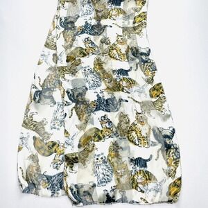 Vintage Space Age Scarf Rectangular Tabby Cats Satin Stripe Made in Korea